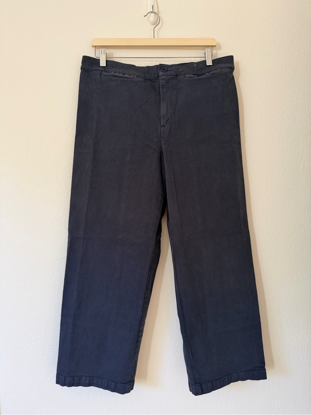 Madewell Emmett Wide Leg Cropped Pants Size 32 Navy Blue Sailor Nautical Cotton